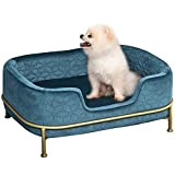 PawHut Hundesofa mit Rückenlehne Haustiersofa mit Metallbeinen Hundebett Weichem Bezug Katzensofa Metall Blau+Gold 63,5 x 43 x 24,5 cm