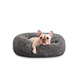 PETORREY Beruhigendes Hundebett Katzenbett, rundes Donut-Hundebett für kleine Hunde, gemütliches, wärmendes Haustierbett, Anti-Angst, flauschig, ultraweich, maschinenwaschbar (Grau 60CM)