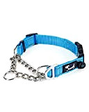 PETTOM Halsband Hund Zugstopp, Hundehalsband Nylon Verstellbar mit Sicherheitsschloss, Zughalsband mit Stopp für Große Mittlere und Kleine Hunde (M, Blau)
