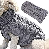 Petyoung Hundepullover Weste Warmer Mantel Haustier weiche Strickwolle Winter Pullover gestrickt Häkeln Mantel Kleidung für kleine mittlere Hunde (L, Grau)