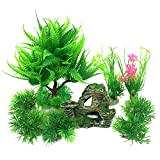 PietyPet Aquarium Wasserpflanzen Kunststoff Aquariumpflanze mit Harz Höhle Fisch Tank Ornament Dekoration, 9 Stück