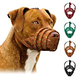 Pitbull Maulkorb für Hunde, Leder, Amstaff Staffordshire Terrier, atmungsaktiver Korb mit verstellbaren Trägern, Schwarz, Braun, Grün, Rot (Braun)