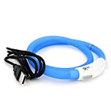 PRECORN LED USB Silikon Hundehalsband blau Halsband Hund Katzenhalsband Leuchthalsband für große kleine Hunde aufladbar