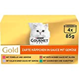 PURINA GOURMET Gold Zarte Häppchen in Sauce mit Gemüse Katzenfutter nass, Sorten-Mix, 12er Pack (12 x 4 Dosen à 85g)
