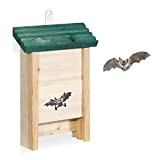 Relaxdays Fledermauskasten, Unterschlupf für Fledermäuse, aus unbehandeltem Holz, HxBxT: 25,5 x 18 x 6 cm, natur/grün