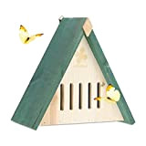 Relaxdays Schmetterlingshaus, Holz, Schmetterlingshotel Garten, zum Aufhängen, Insektenhotel Schmetterlinge, Natur/grün