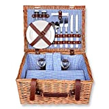 Schramm® Picknickkorb 40x30x20cm rechteckig aus Weidenholz für 2 Personen Picknickkoffer Picknickset Picknick Korb innen blau kariert