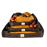 Snoel ® Luxus Hundebett für kleine Hunde - waschbares und Flauschiges Hundekissen - kuscheliges Hundekörbchen, Kuschelbett Größe 80x65x20 cm, dunkelgold