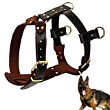 Soft Genuine Leather Dog Harness Medium Large Dogs Durable Vest Adjustable Straps Chest 23-34.5'' Brown Walking Pet Harnesses