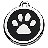 Tiermarke mit Gravur mit Pfoten-Motiv schwarz | Hundemarke mit Name, inkl. Schlüsselring, aus Aluminium | Adressanhänger für Hund und Katze