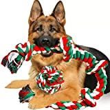 TINGERIA® Hundespielzeuge unzerstörbar für große Hunde XXXL, 2 teilige Kauspielzeug Weihnachten Set (Hundball + Seil) Starke Aggressive Kauer, Hund Spielsachen ...