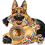 TINGERIA® unzerstörbare Hundespielzeuge XXXL für große Hunde, 3-teilige Hunde Kauspielzeug Set Hundeball + Seil für Aggressive Kauer, Hunde Spielzeug Spielsachen