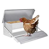TRMLBE Futterautomat Hühner 5KG Futterspender Hühnerfutterautomat Automatischer Hühner Futtertrog aus Verzinkter Stahl für Geflügel mit Automatisches Pedal, Wasserfest und Rattensicher