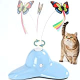 Vealind Interaktives Katzenspielzeug für den Innenbereich, mit 360 ° drehbarem Schmetterling (Hellblau)