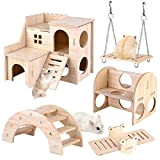Vegena 5 Stück Spielzeug für Hamster aus Holz - DIY Hamster Spielzeug - Hamster Versteck Haus Brücke Wippe Schaukel Trainingspielzeug, ...
