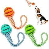 Vegena Hundeball mit Schnur, 3 Stück Hundespielzeug Wurfball mit Seile, Snackball Hund aus Naturkautschuk Spielzeugball Zahnpflege für Große & Kleine ...