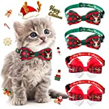 Weihnachten Katze Fliege Halsband, 4 Stück EasyAcc rot grün Xmas Bowtie Abnehmbare DIY Fliege und verstellbare Sicherheitsschnalle Weihnachten Haustier Zubehör ...