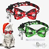 Weihnachten Katzenhalsband Schleife,2 Stück Reflektierende Schneeflocke Halsband Katze Hund,Breakaway Cat Collar mit Glöckchen,Fliege,Sicherheitsverschluss,Verstellbar 18-30cm für Kätzchen Welpen