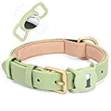 WHIPPY AirTag Hundehalsband Leder Verstellbares AirTag Halsband Leder mit Gepolstert und Metall Schnalle Klassisches Weiches Air Tag Hundehalsband für Welpe ...