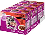 Whiskas Katzenfutter Junior – Klassische Auswahl in Sauce – Ausgewogenes Feuchtfutter für heranwachsende Katzen – 48 Beutel à 100g