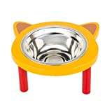 XiYou Pet Dog Edelstahl Schüssel Cat Ears Feeder mit großer Kapazität und Wodden Stand Yellow