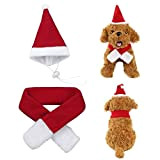 YiZYiF Weihnachtskleidung für Haustiere Hund Katze Weihnachtsmann Kostüm Weihnachten Katze Hut Umhang Hundekostüm Cosplay Kostüm Rot Schal One Size
