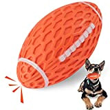 YOUMI Hundekauen quietschender Spielzeugball, Interaktives Hundespielzeug für aggressives Kauen, Langlebiges Hundespielzeug Rugby-Form für Hunde, Gummi-Kauball mit Quietscher (orange Rugby)