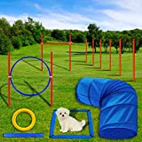 ZEROMX Hunde-Agility-Trainingsgeräte, Hunde-Agility-Parcours, einschließlich Tunnel, verstellbare Hürden, Sprungring, Pause-Box, Startlinie, Webe-Stangen, Frisbee